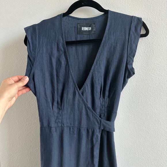 Reformation Maxi wrap Linen Dress Navy Size Small - Picture 3 of 7